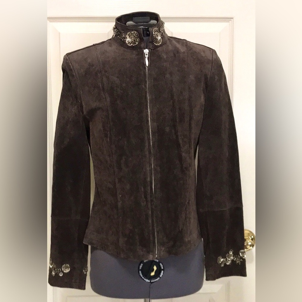 NWT Pamela McCoy Embellished Suede Jacket